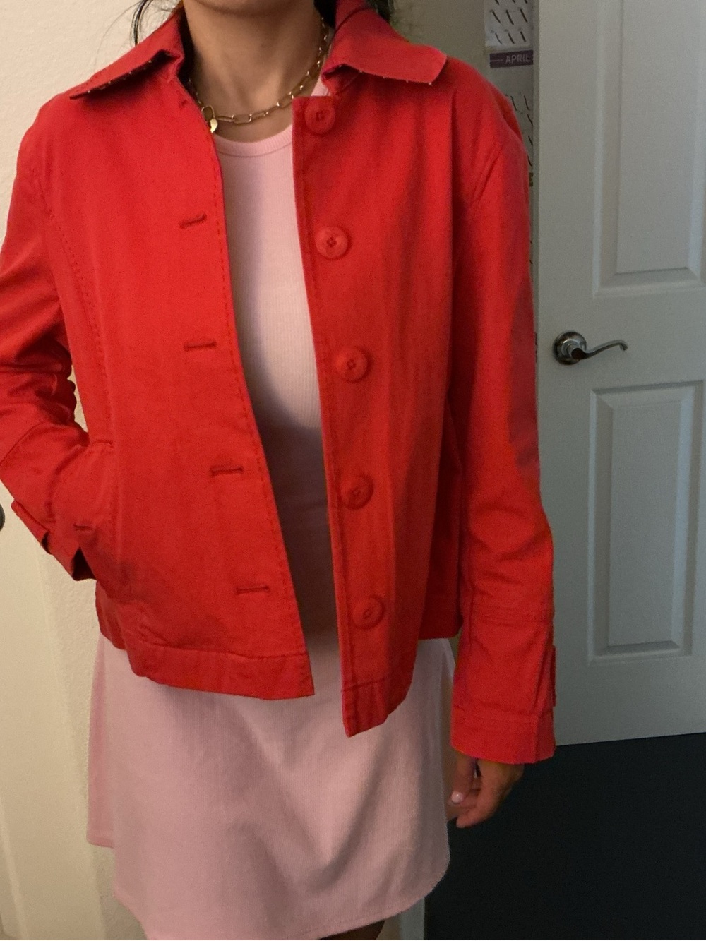 L.L. Bean Red Button-Front Jean Jacket